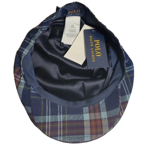 Polo Ralph Lauren Size L/XL Blue Cotton Madras Plaid Driving Cap Newsboy Hat - Picture 8 of 8